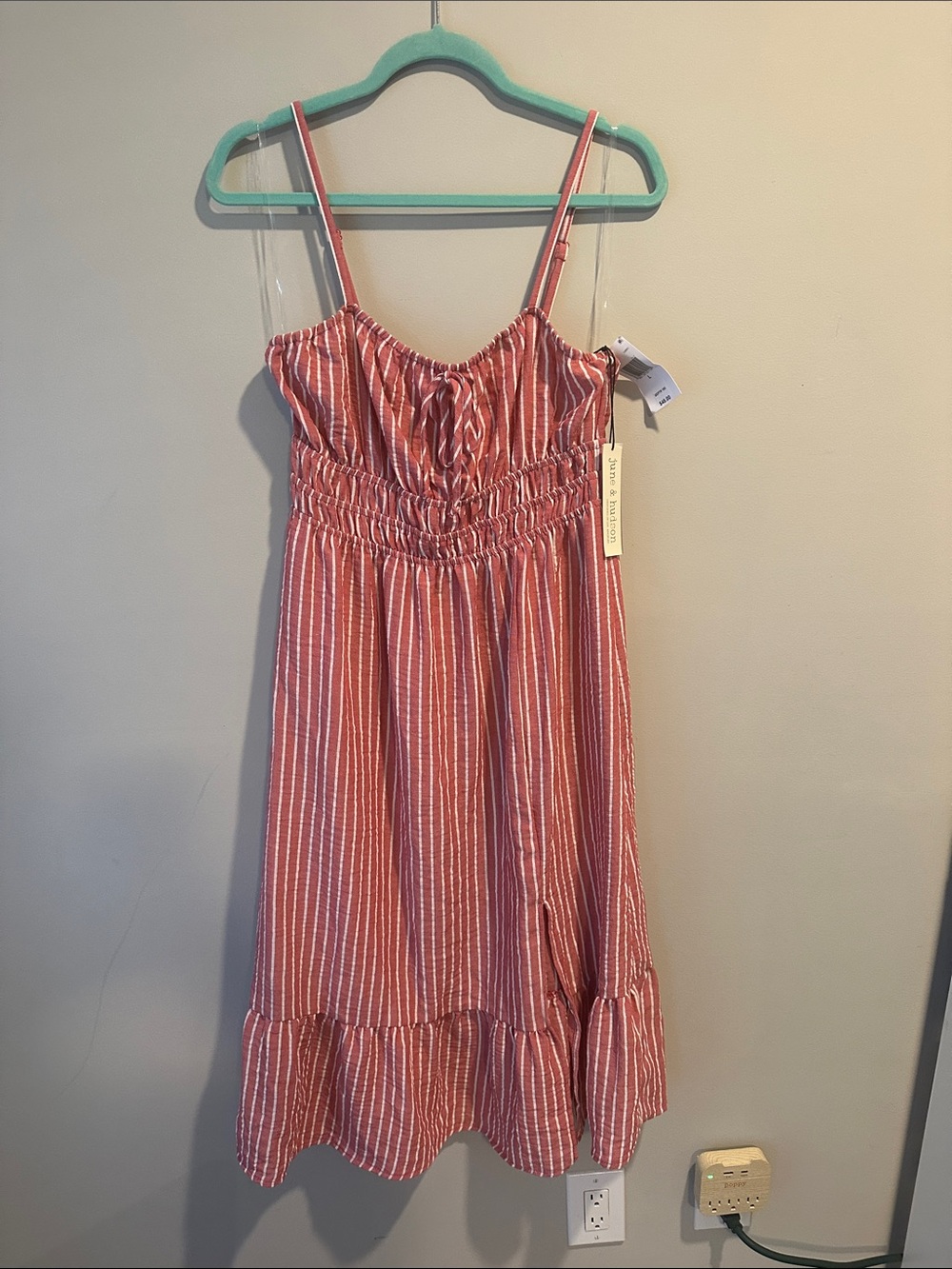 june & hudson Coral and White Striped Maxi Sundress